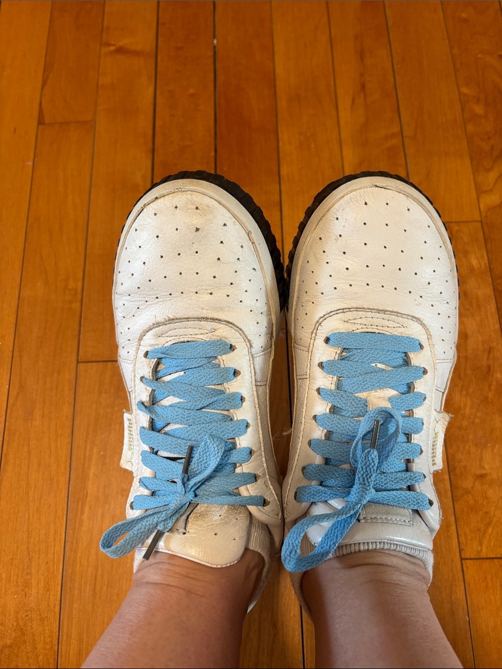 Puma White Sneakers with Light Blue Laces